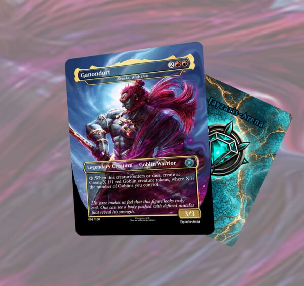 Custom Magic: The Gathering proxy card featuring Shiny Rayquaza as The Ur-Dragon. Legendary creature card with full-art illustration, custom MTG layout, and gold foil power/toughness box. Designed as part of a 100-card Commander deck with zelda ganondorf theme